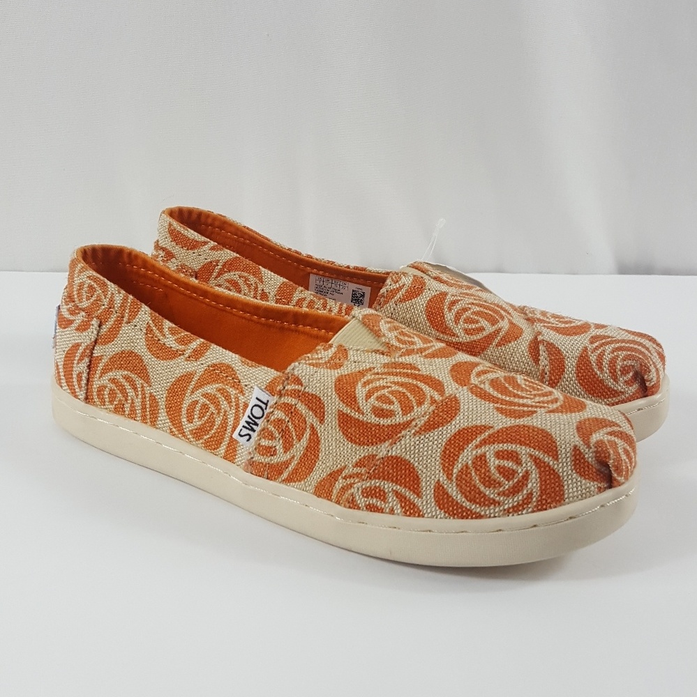 TOMS•Youth Classic Orange Rose Burlap RARE NWOB - Picture 2 of 2